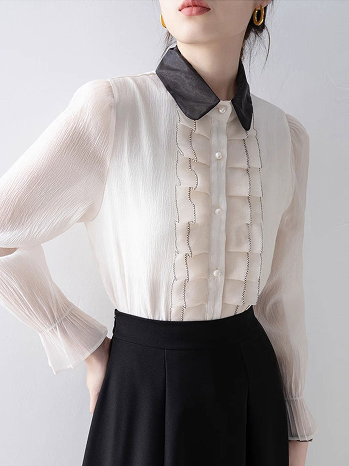 Isabelle Vintage Embroidered Pleated Ruffle Shirt