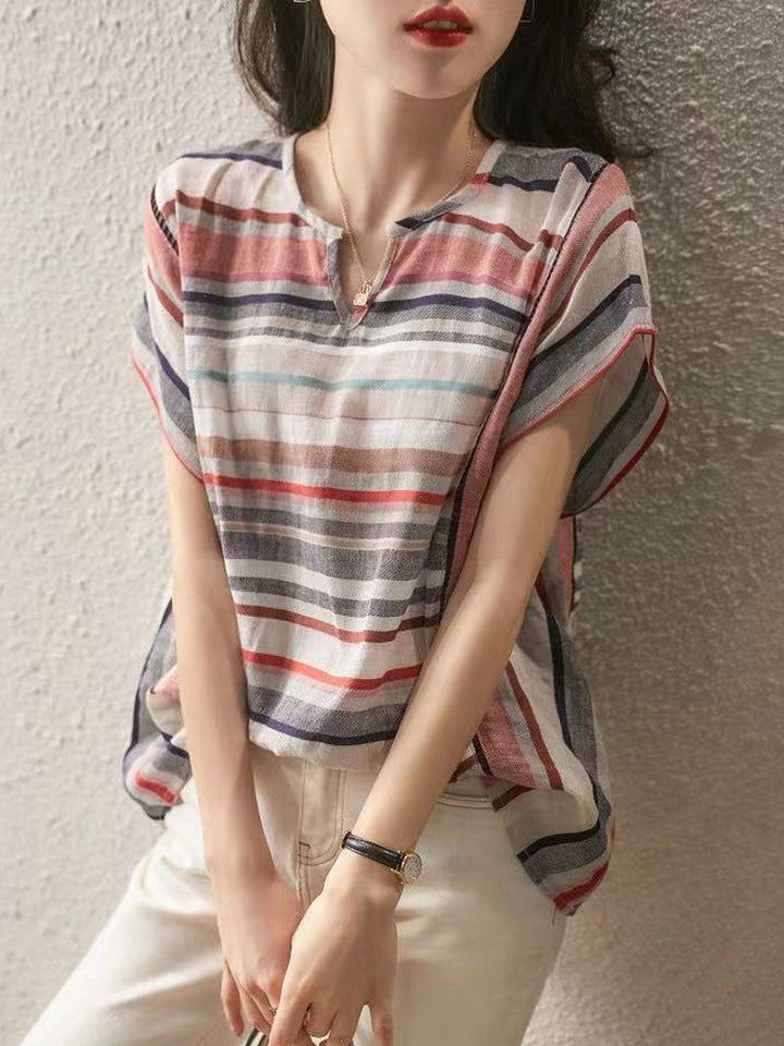 Madelyn Loose V-Neck Striped T-Shirt