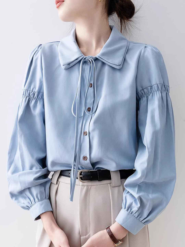 Hannah Classic Double Collar Tie Puff Sleeve Shirt