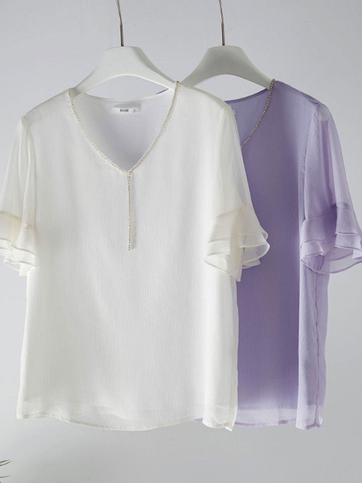 Ava Loose V-Neck Chiffon Top