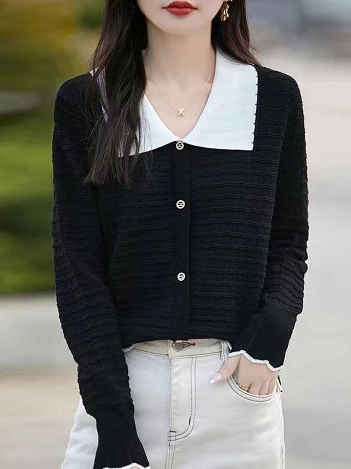 Grace Casual Doll Collar Hollowed Knitted Top