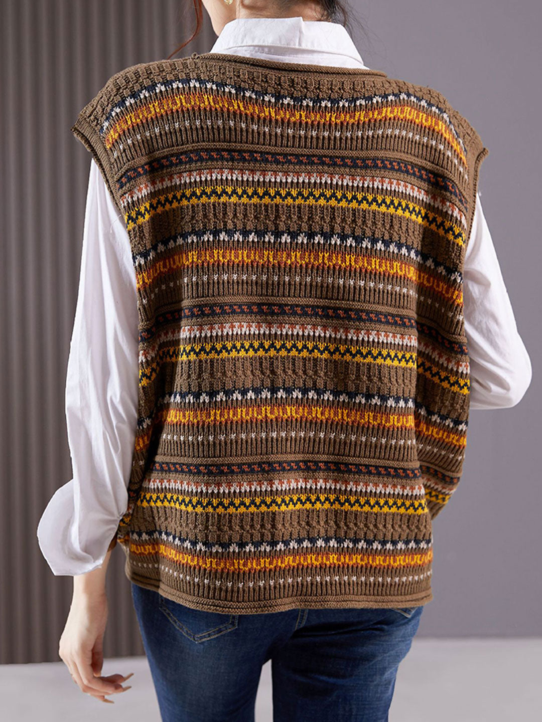 Ashley Casual Crew Neck Striped Hollowed Knitted Vest