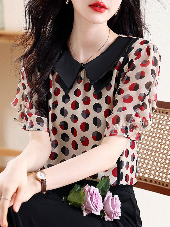 Grace Classic Doll Collar Puff Sleeve Polka Dot Top