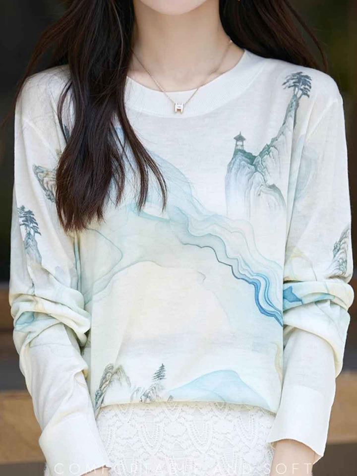 Nevaeh Casual Crew Neck Printed Wool Top-O