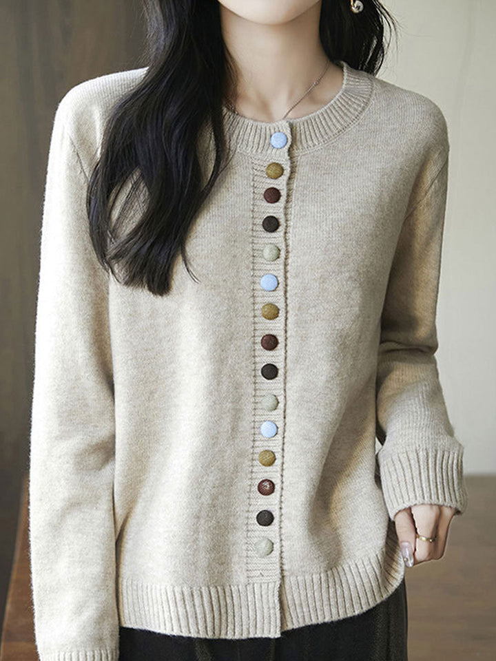 Brooke Loose Crew Neck Knitted Cardigan-Apricot