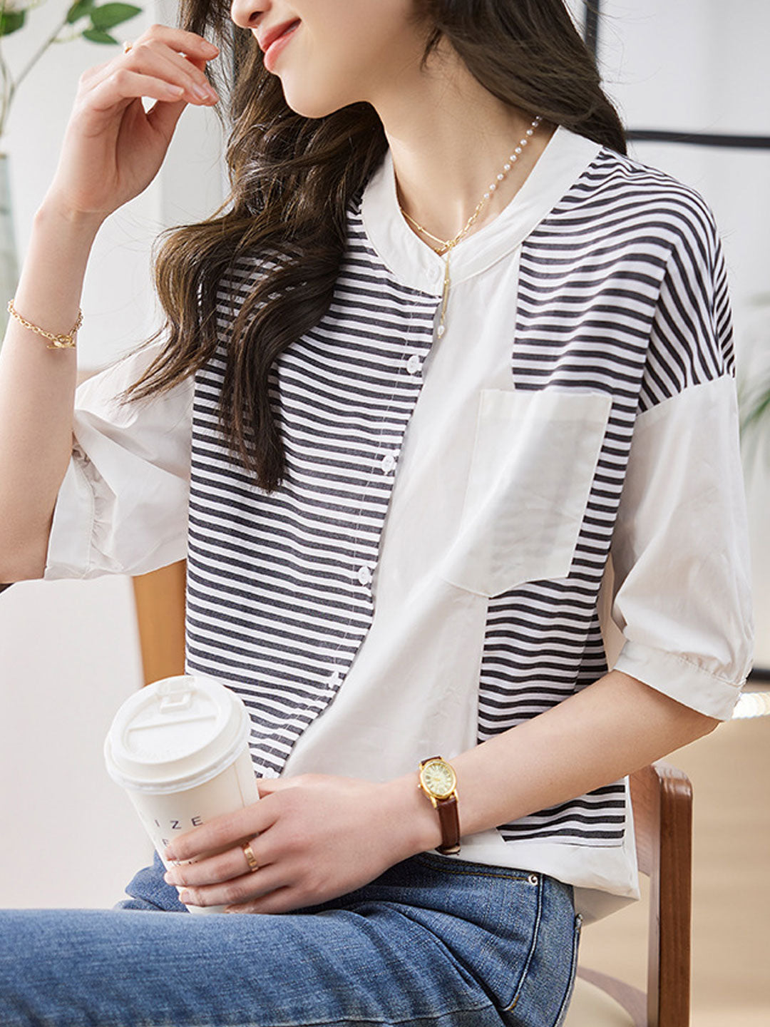 Natalie Casual Crew Neck Striped Cardigan