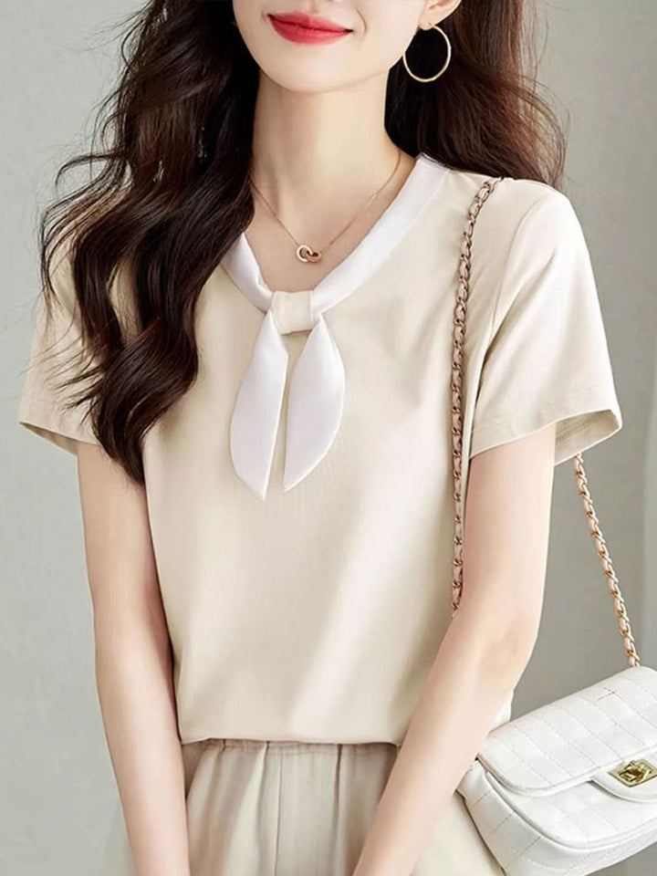 Serenity Classic V-Neck Solid Color Bow Top