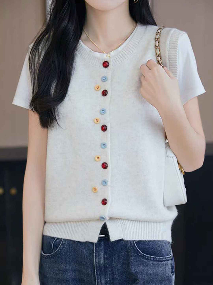 Sarah Classic Crew Neck Colorful Button Knitted Vest