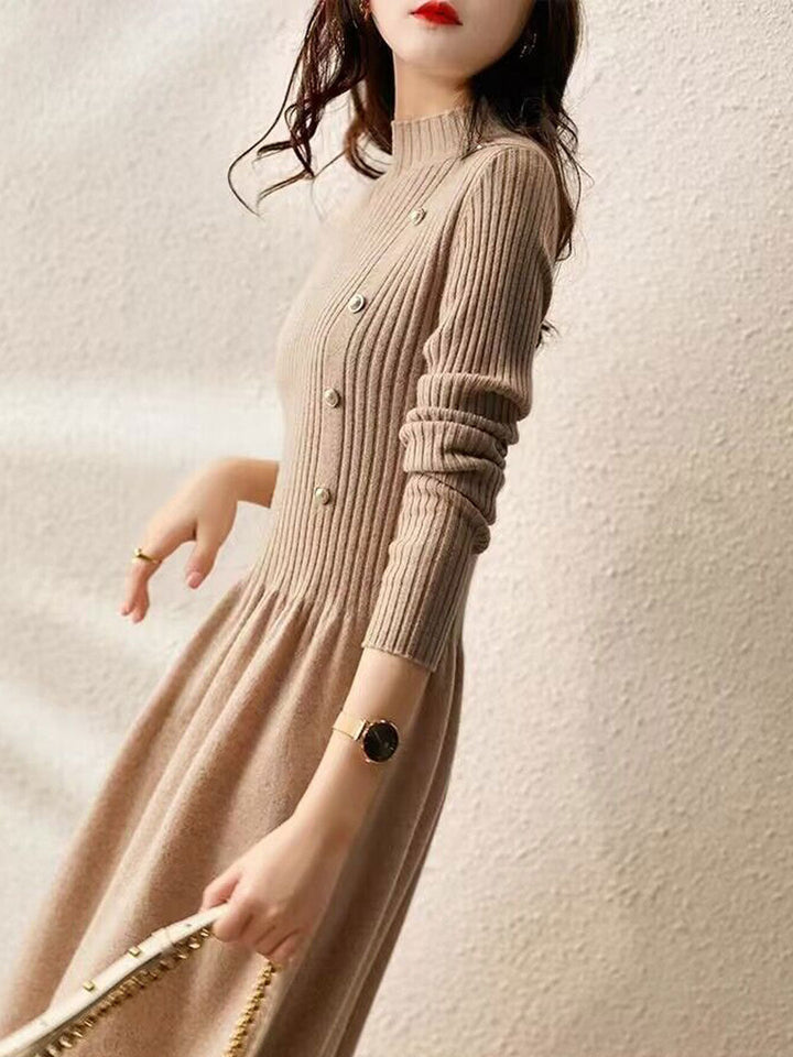 Grace Turtleneck Solid Color Knitted Sweater Dress