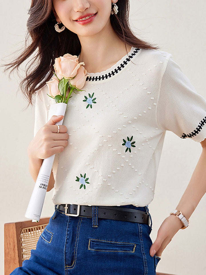 Julia Loose Diamond Embroidered Knitted Top