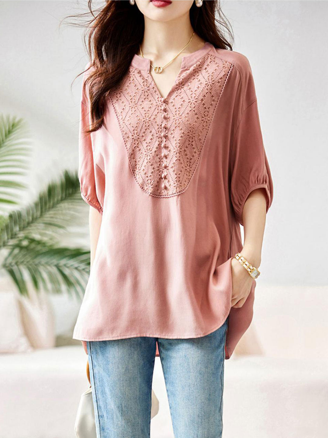 Ava Loose V-Neck Lace Blouse