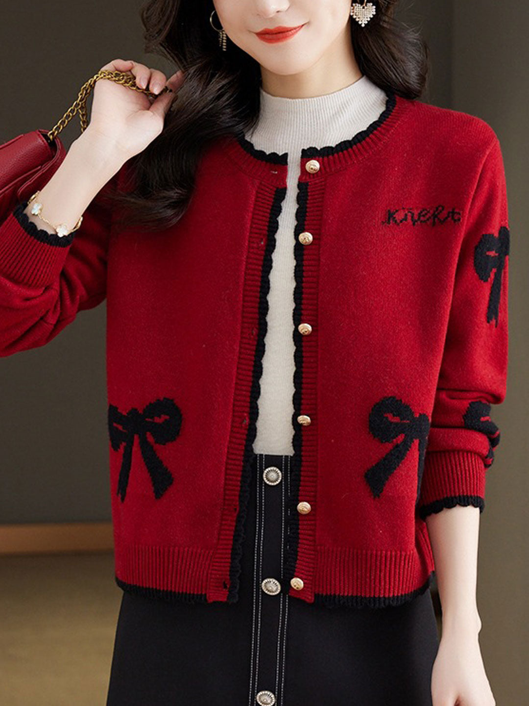 Grace Loose Crew Neck Button Knitted Cardigan