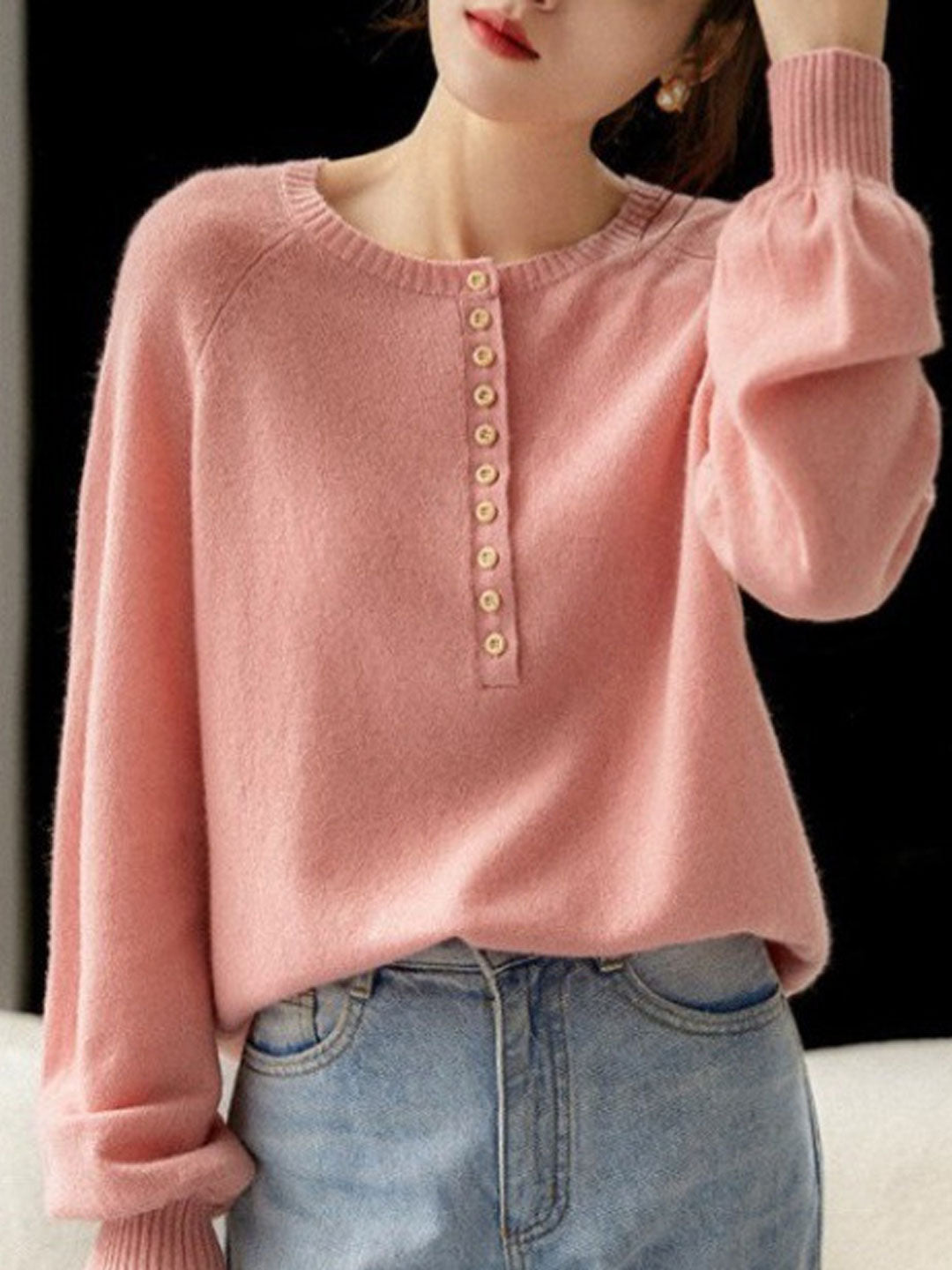 Kaitlyn Casual Crew Neck Solid Color Knitted Top