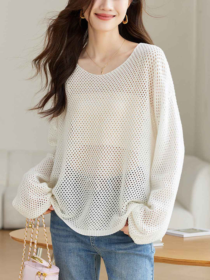 Andrea Loose Crew Neck Hollowed Knitted Top