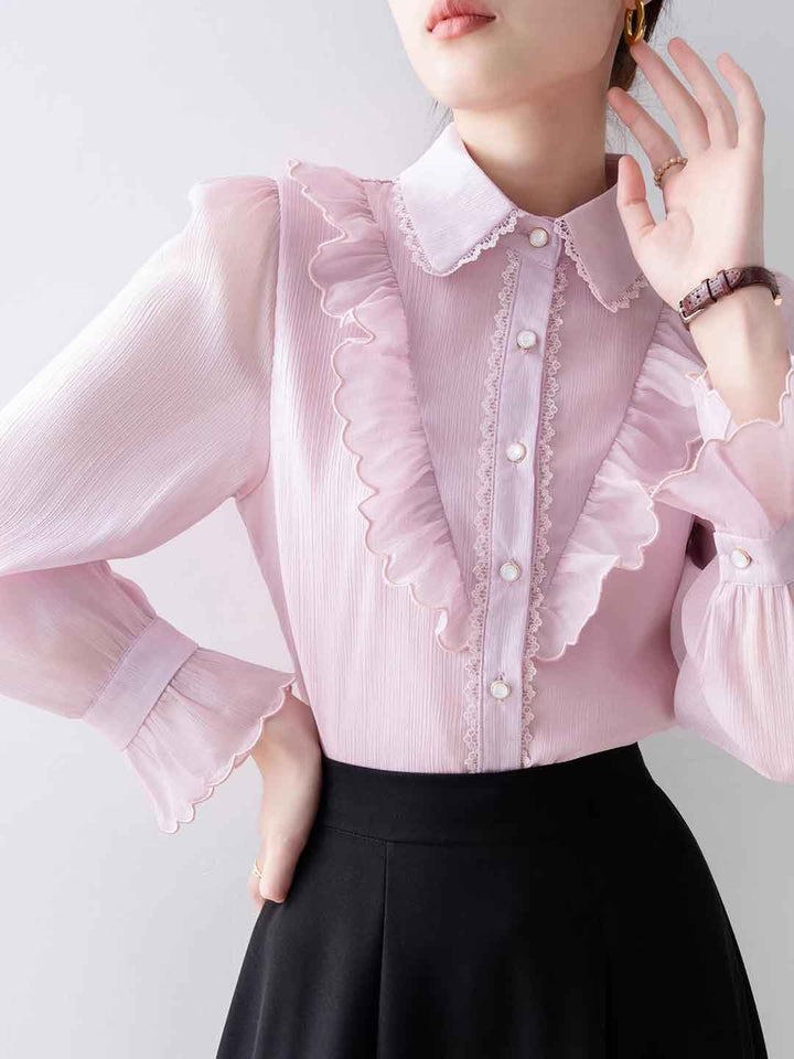 Emma Loose Doll Collar Flare Sleeve Ruffled Shirt