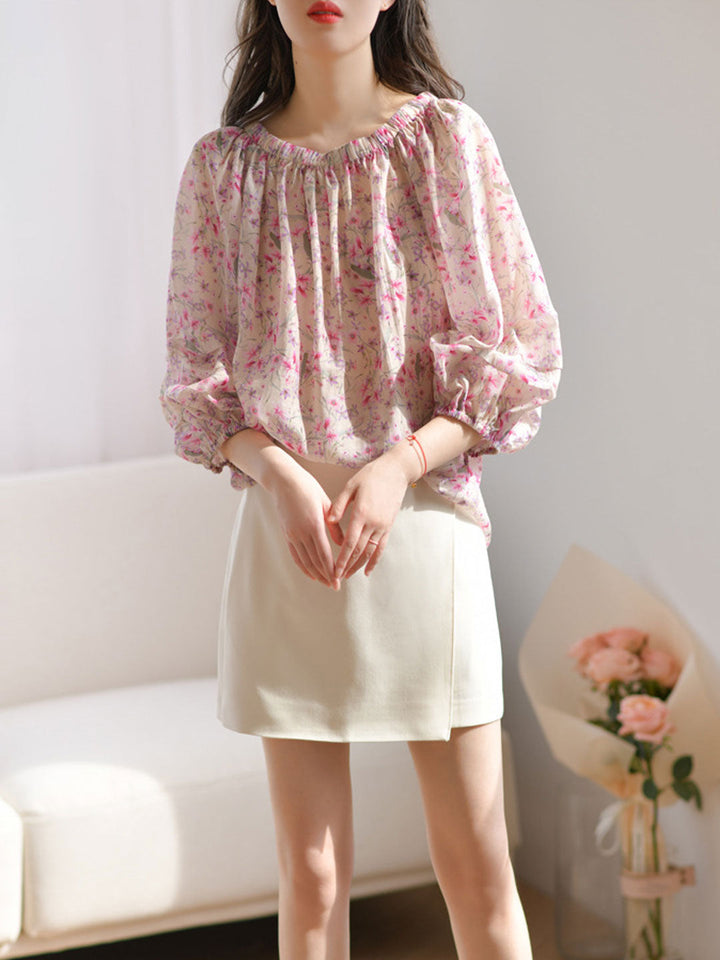 Emma Casual Puff Sleeve Off Shoulder Floral Top