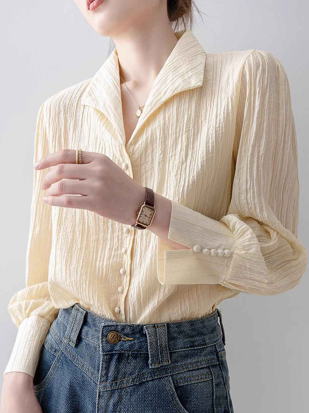 Grace Loose V-neck Lapel Textured Shirt