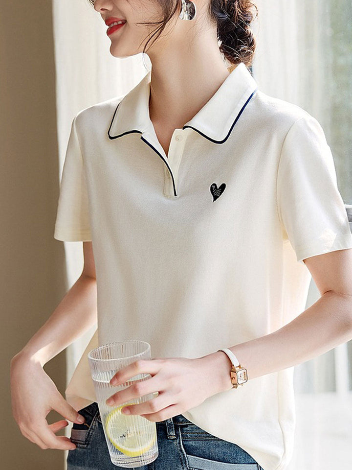 Anna Casual Polo Collar Hearted Top