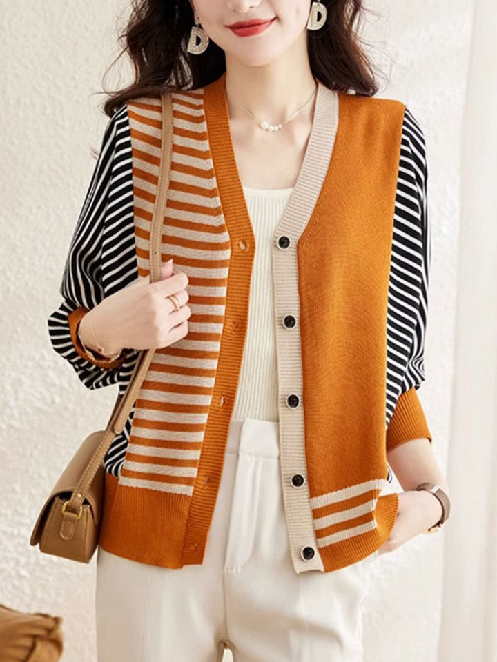 Trinity Casual V-Neck Striped Knitted Cardigan