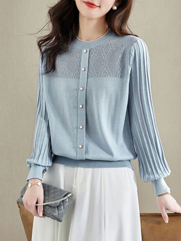 Brianna Elegant Crew Neck Puff Sleeve Knitted Top