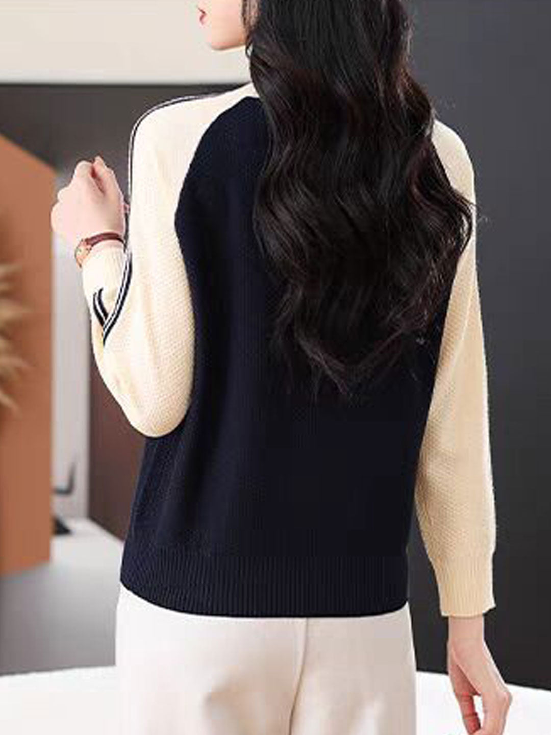 Camila Casual Crew Neck Colorblock Knitted Sweater