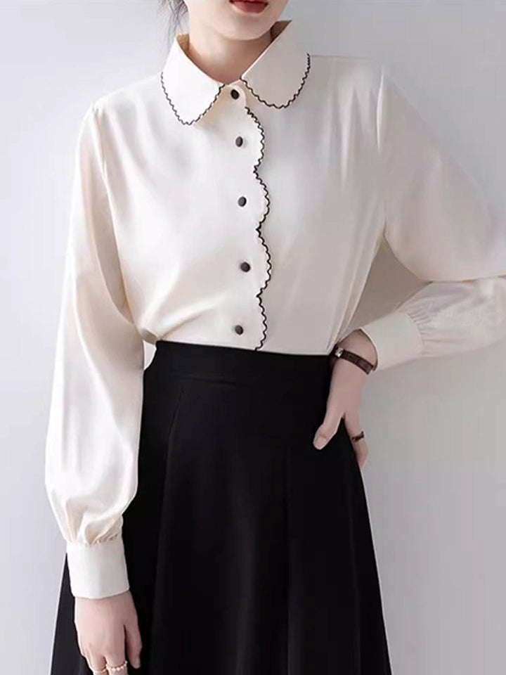 Charlotte Classic Doll Collar Lantern Sleeve Chiffon Shirt