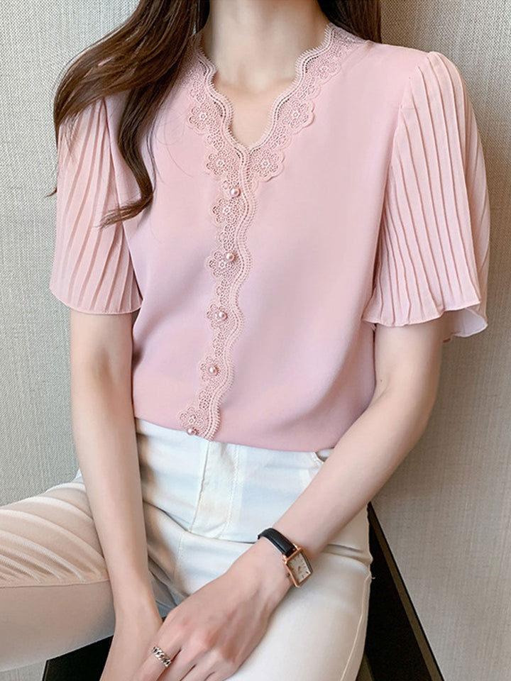 Elizabeth Classic V-Neck Lace Chiffon Top