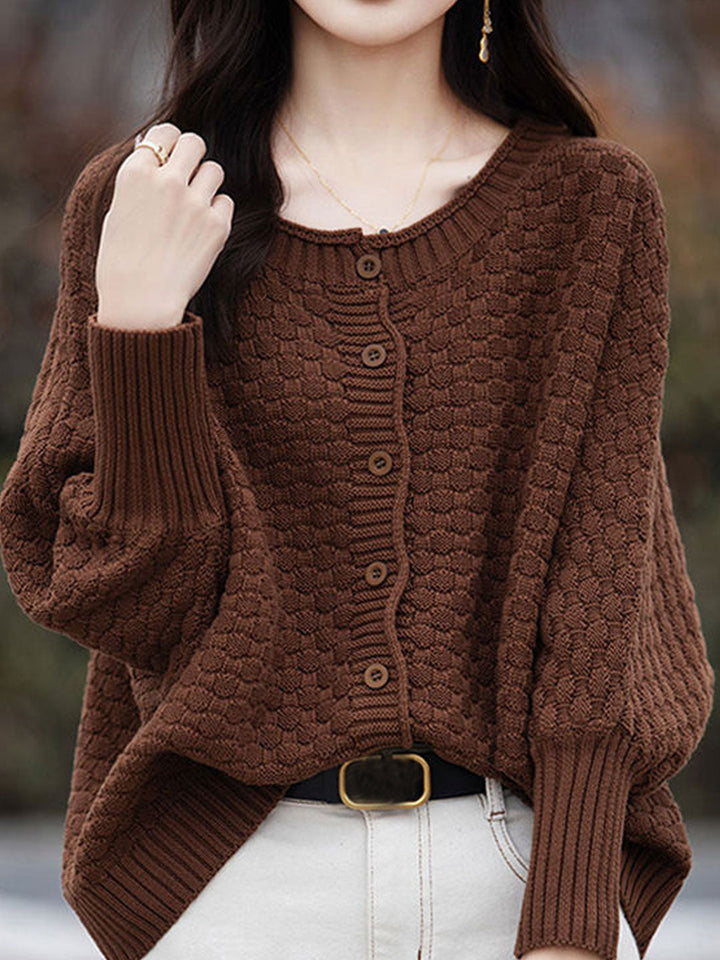 Mia Loose Crew Neck Solid Color Knitted Cardigan