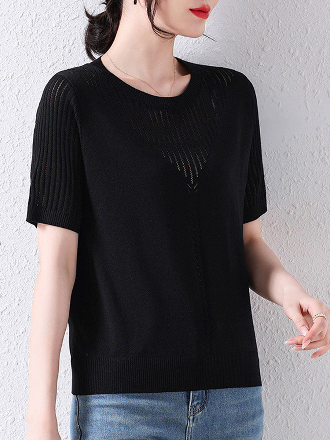 Sophie Loose Crew Neck Hollow Knitted Top