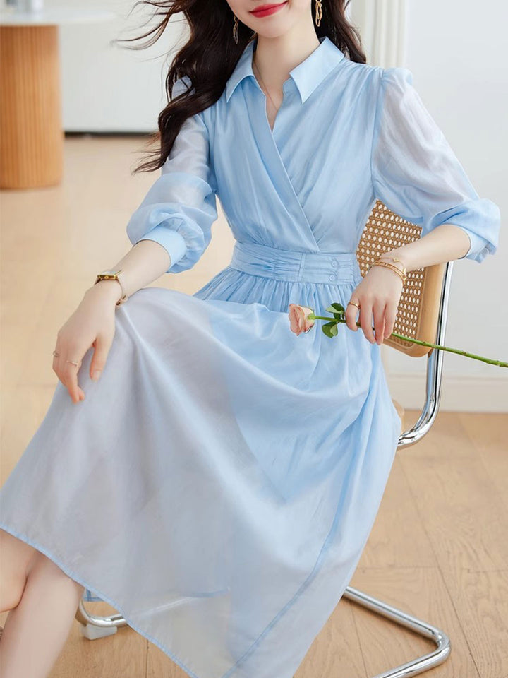 Kayla Retro Puff Sleeve Chiffon Dress