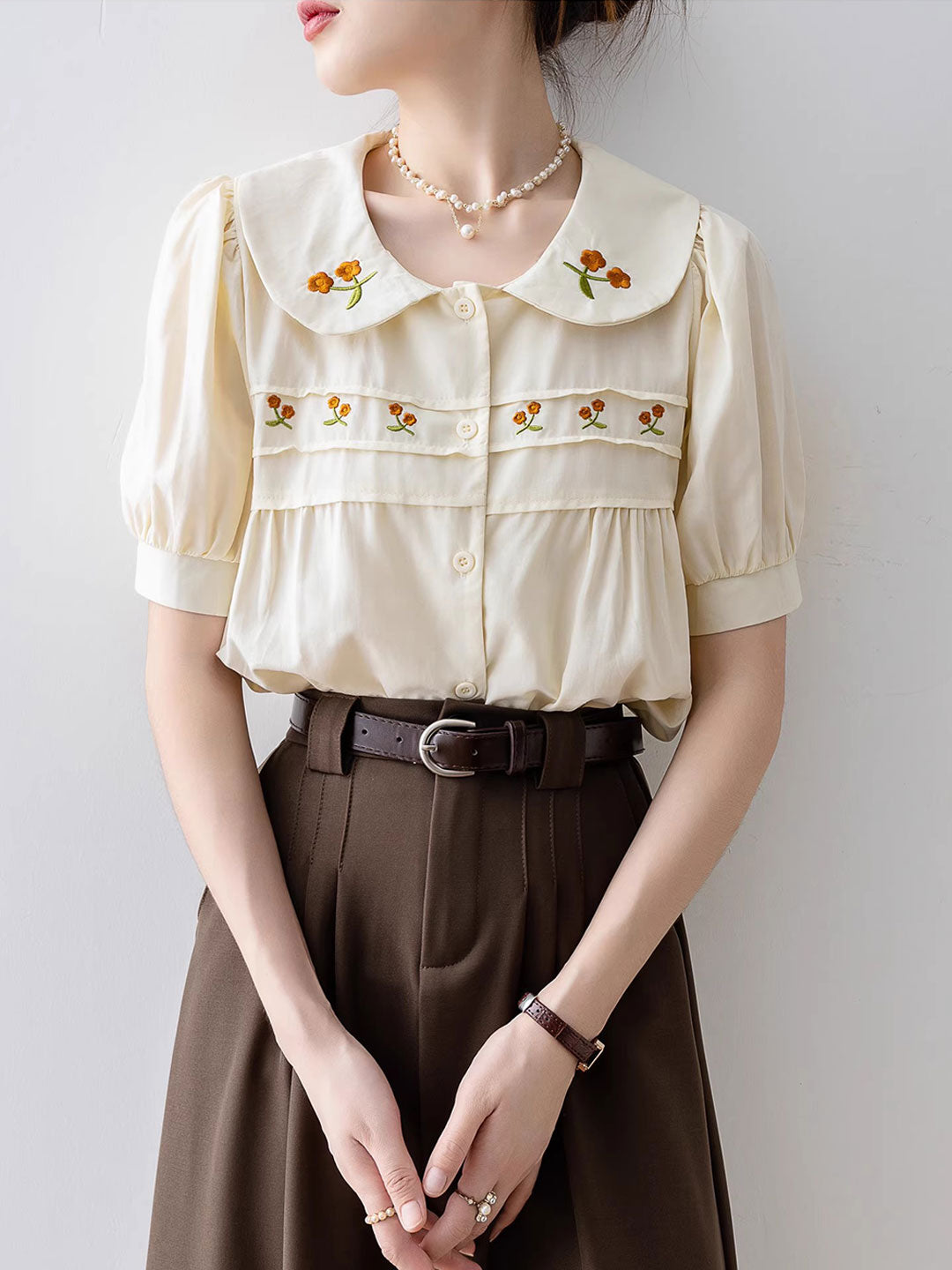 Khloe Retro Doll Collar Embroidered Top