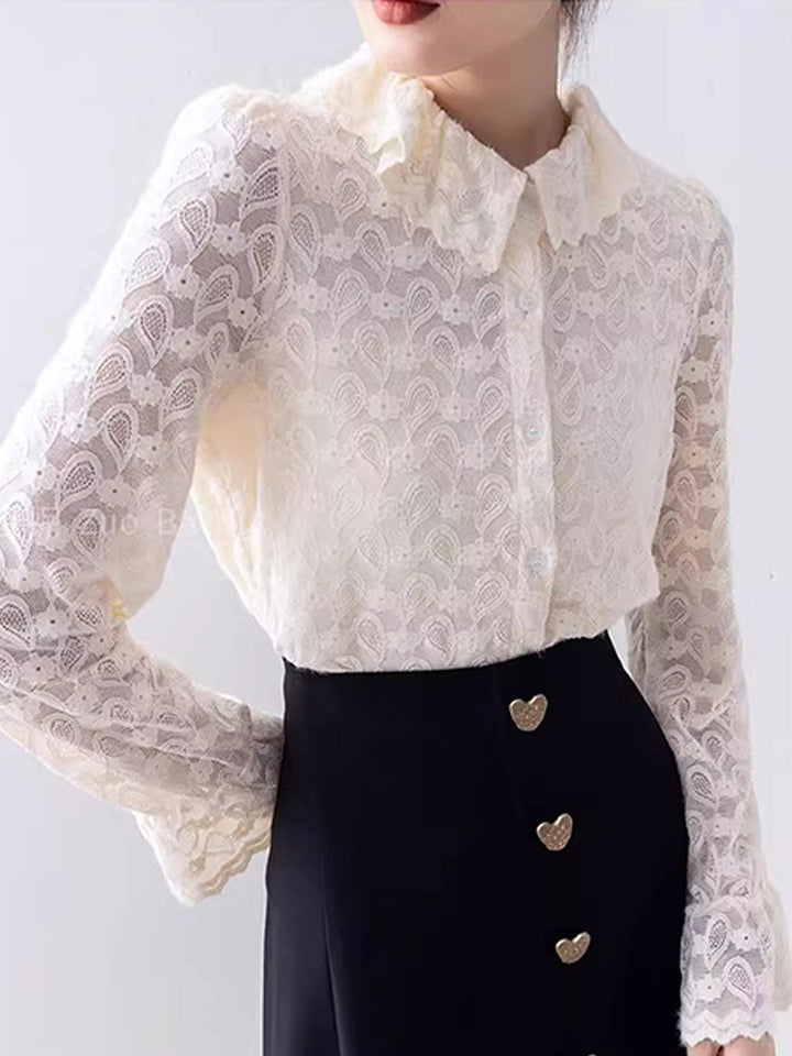 Lauren Classic Flare Sleeve Lace Chiffon Shirt