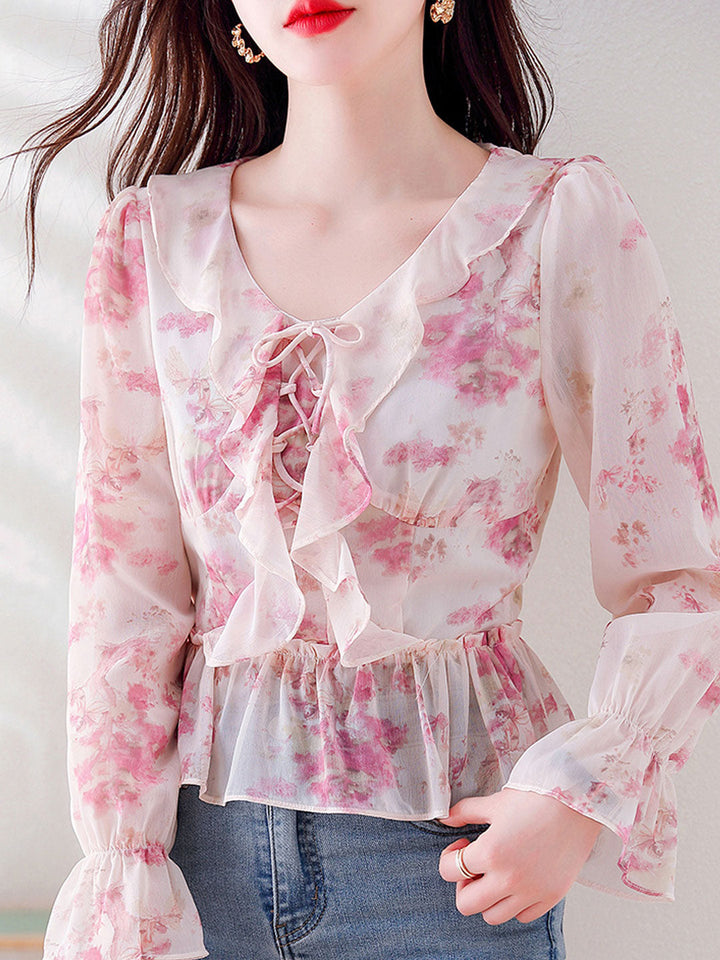 Madeline Casual V-Neck Auricular Floral Top