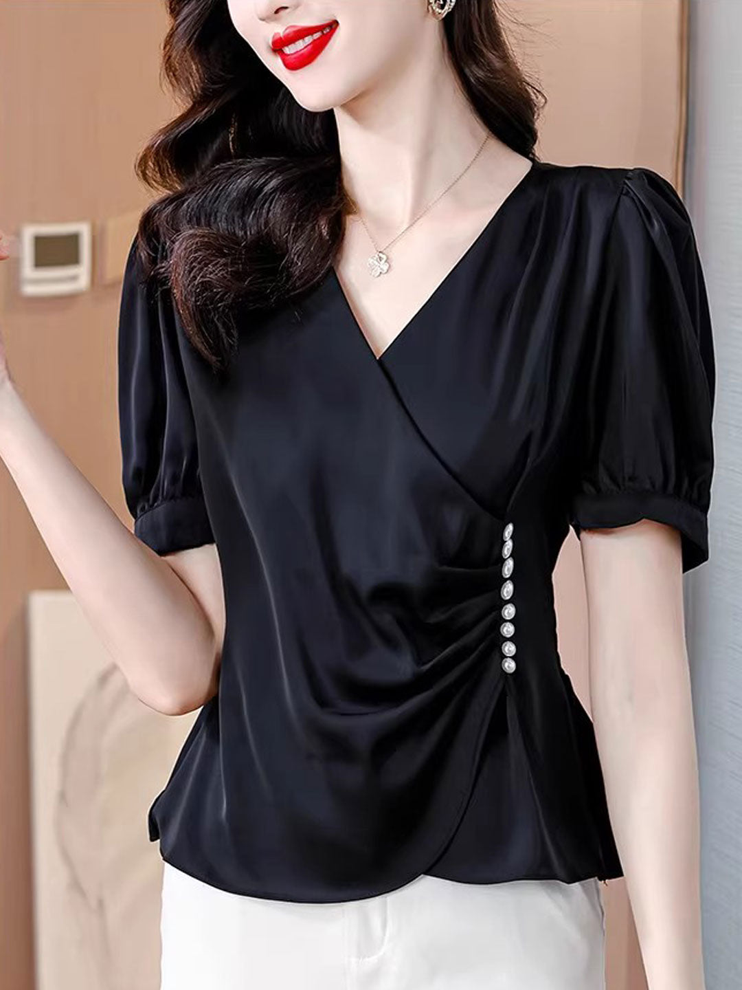 Isabella Loose V-neck Irregular Chiffon Top