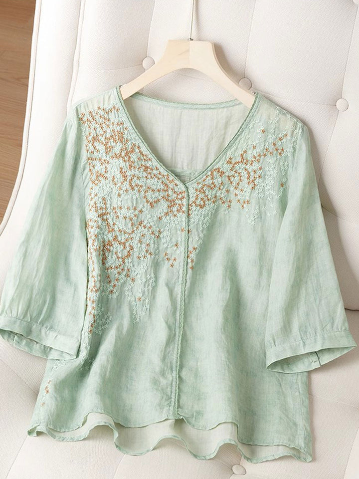 Arianna Vintage V-Neck Embroidered Top