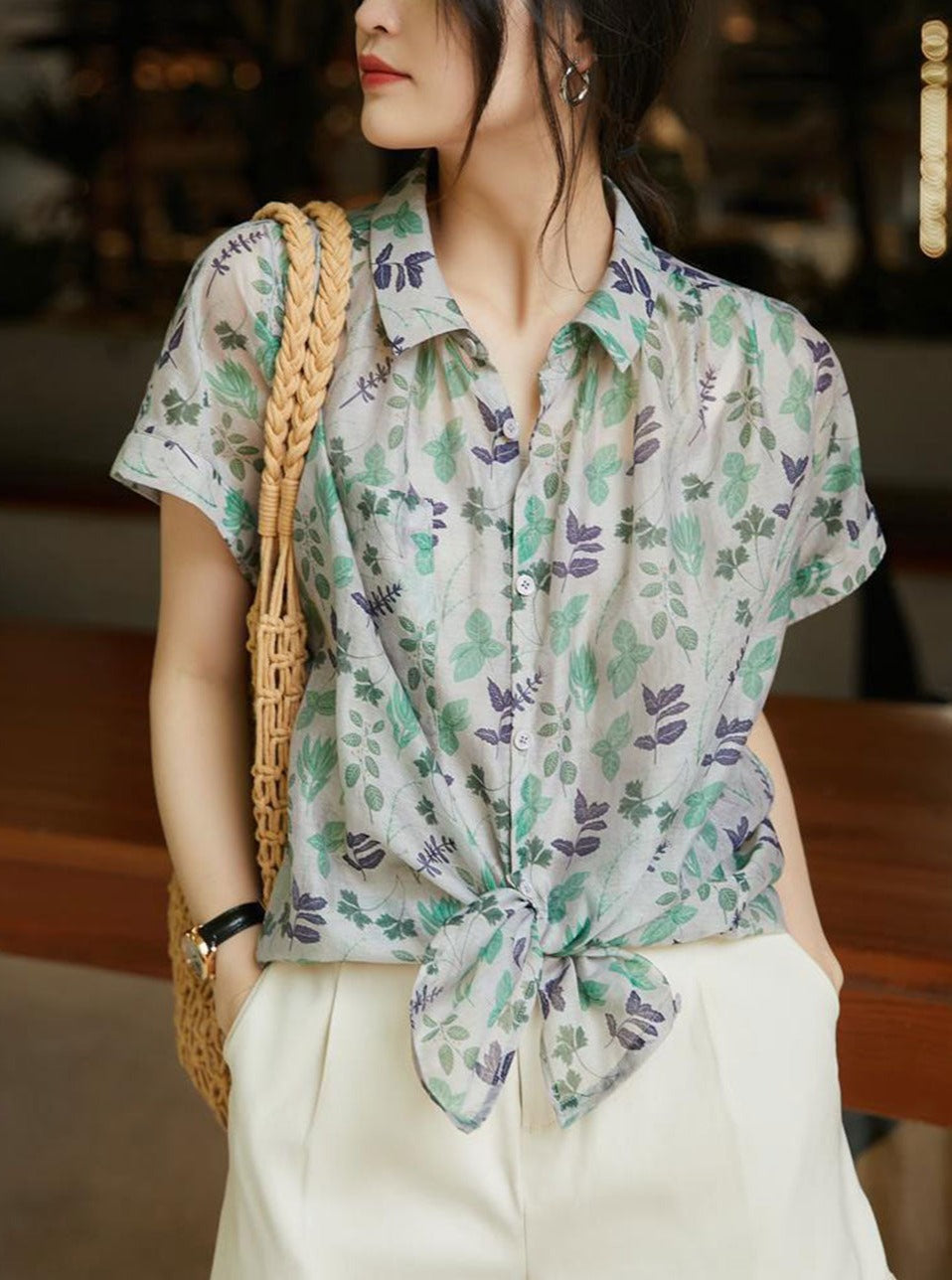 Grace Classic Lapel Floral Chiffon Blouse