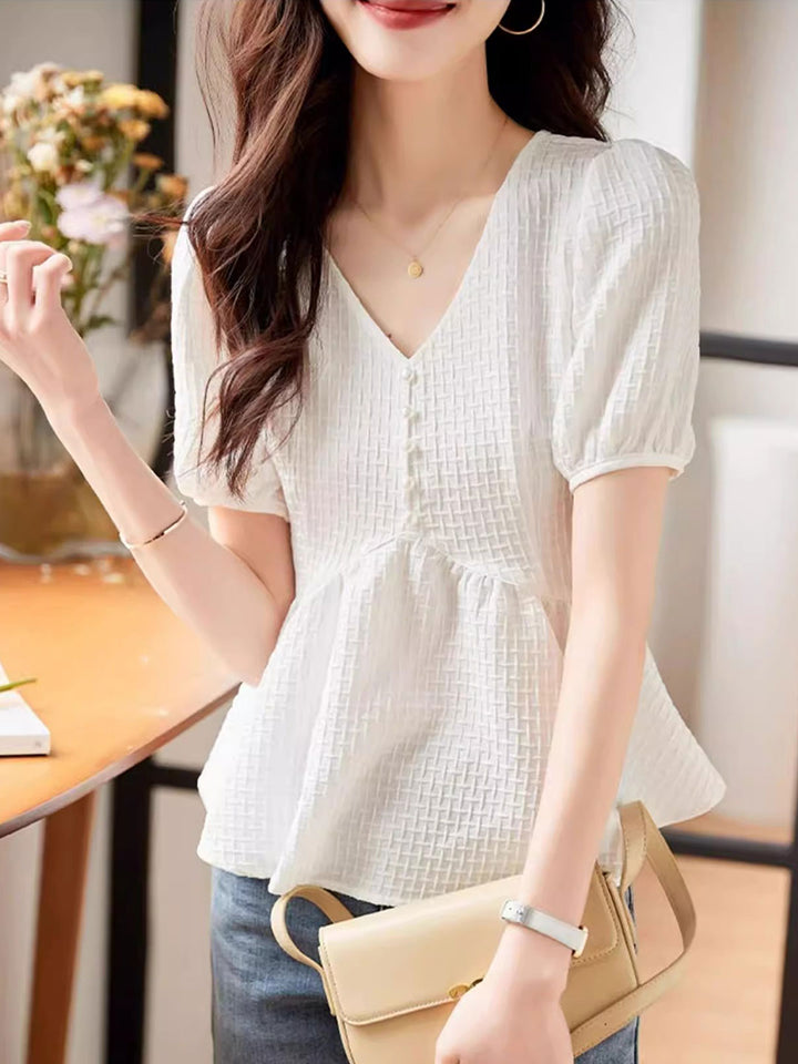 Olivia Elegant V-Neck Pleated Chiffon Top