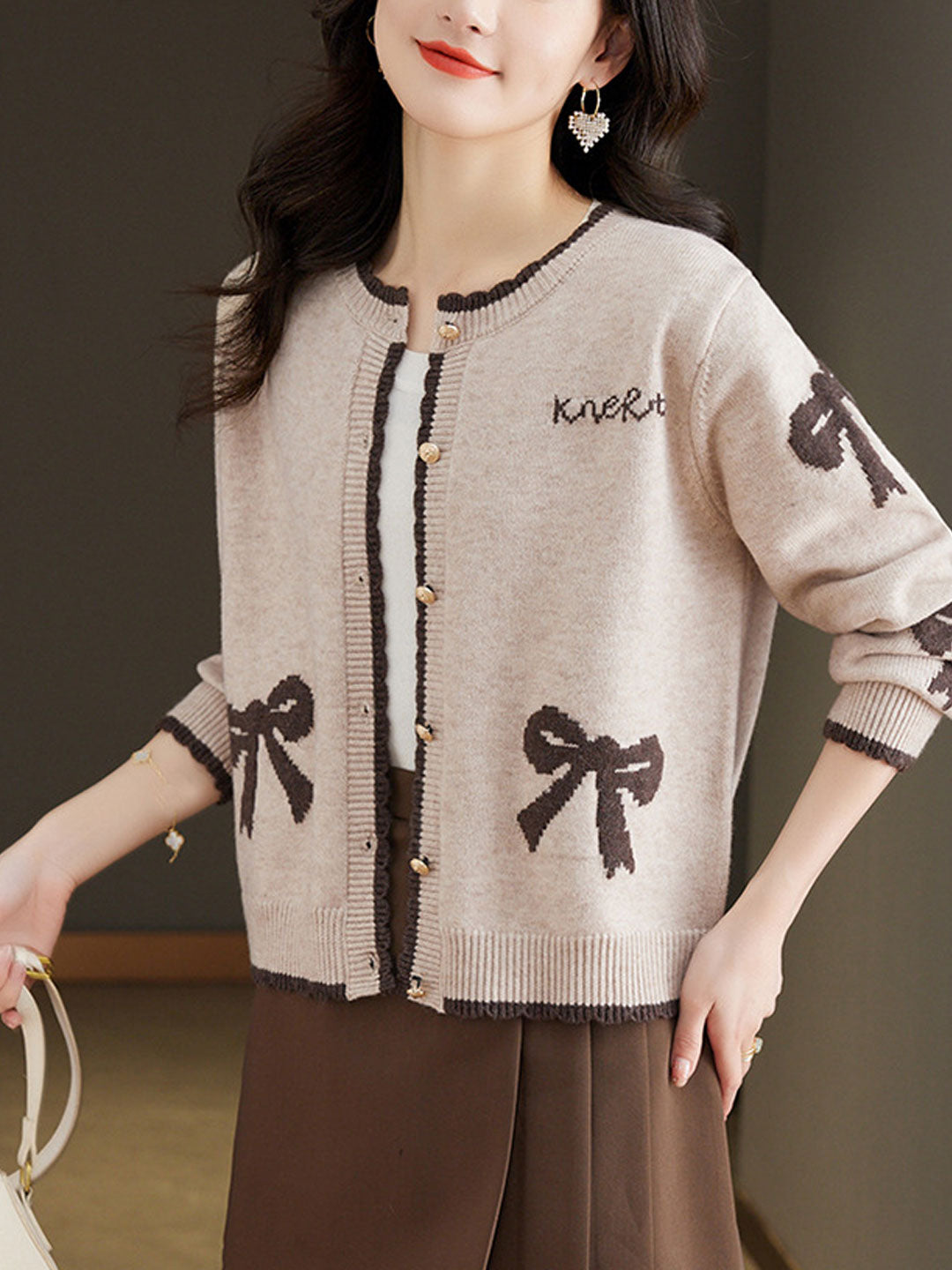 Grace Loose Crew Neck Button Knitted Cardigan