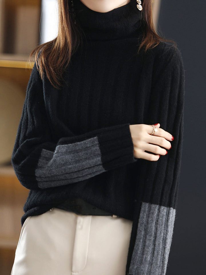 Payton Classic Turtleneck Color-Blocked Knitted Sweater