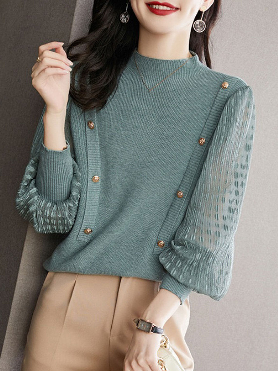 Ava Turtleneck Lantern Sleeve Knitted Top