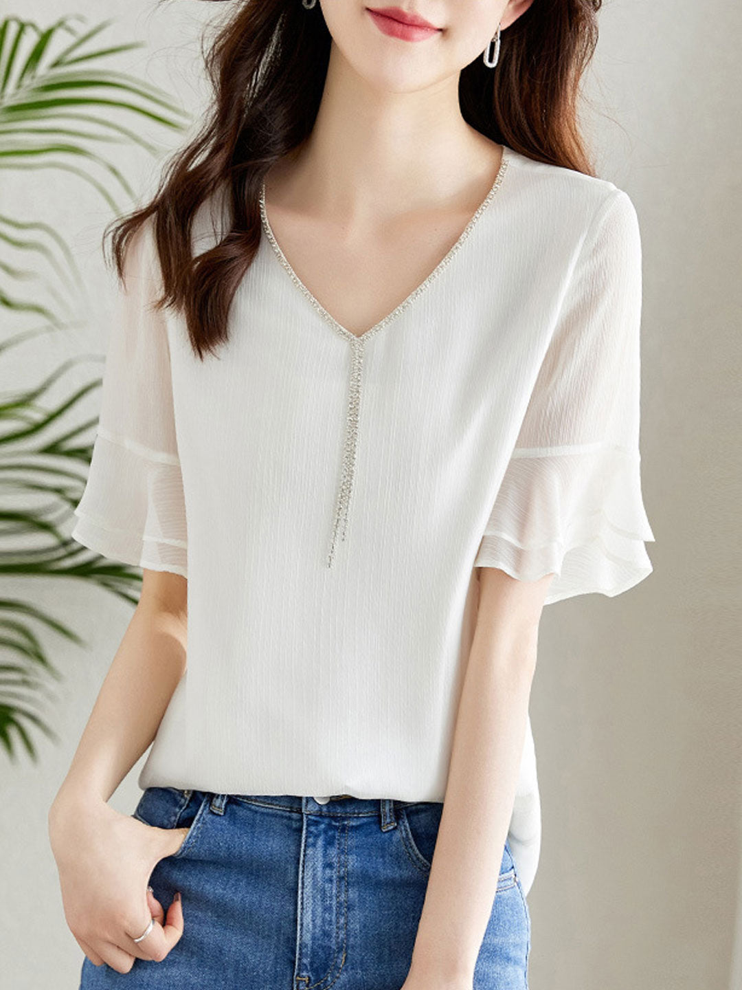 Ava Loose V-Neck Chiffon Top