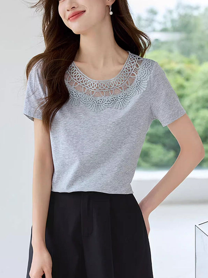 Emily Elegant Hollowed Lace Patchwork Top