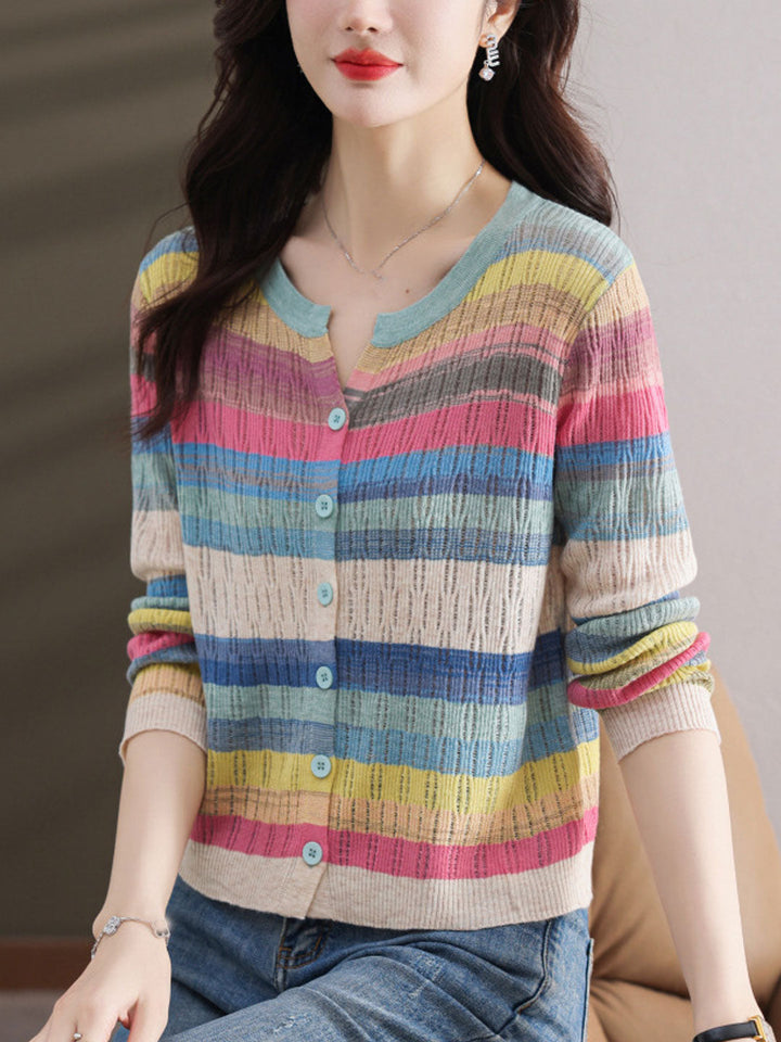 Hannah Classic Crew Neck Striped Knitted Cardigan