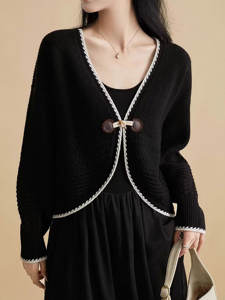 Maria Casual V-Neck Horn Button Knitted Cardigan