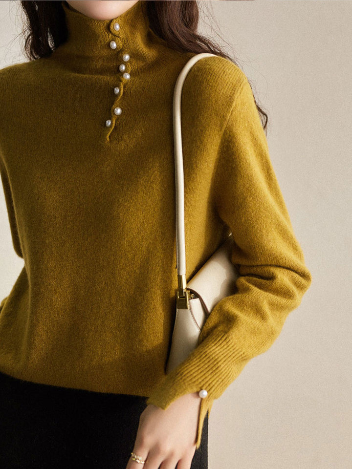 Ava Vintage Buttoned Turtleneck Knitted Sweater-Yellow