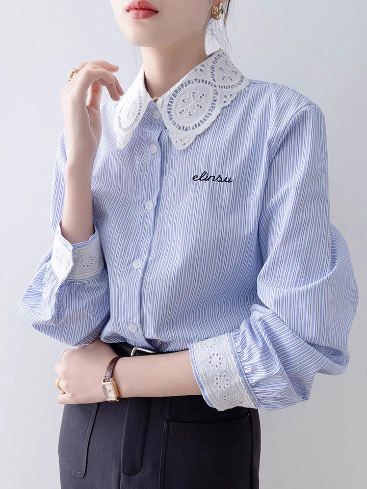 Camila Loose Striped Print Embroidered Shirt