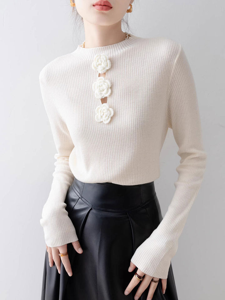 Julia Slim Crew Neck Solid Color Hollowed Top