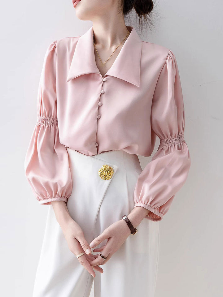 Rachel Classic Balloon Sleeve Lapel Shirt-Apricot