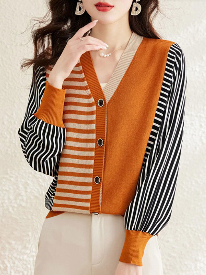 Trinity Casual V-Neck Striped Knitted Cardigan