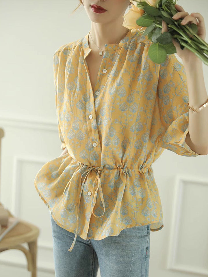 Sophia Loose V-Neck Floral Printed Blouse